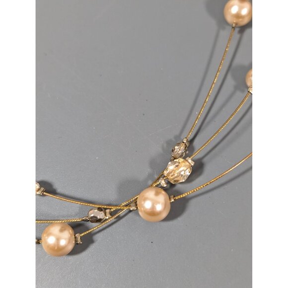 Lia Sophia Golden Faux Pearl Multi Wire Necklace Coastal Chic 19" - Picture 3 of 7
